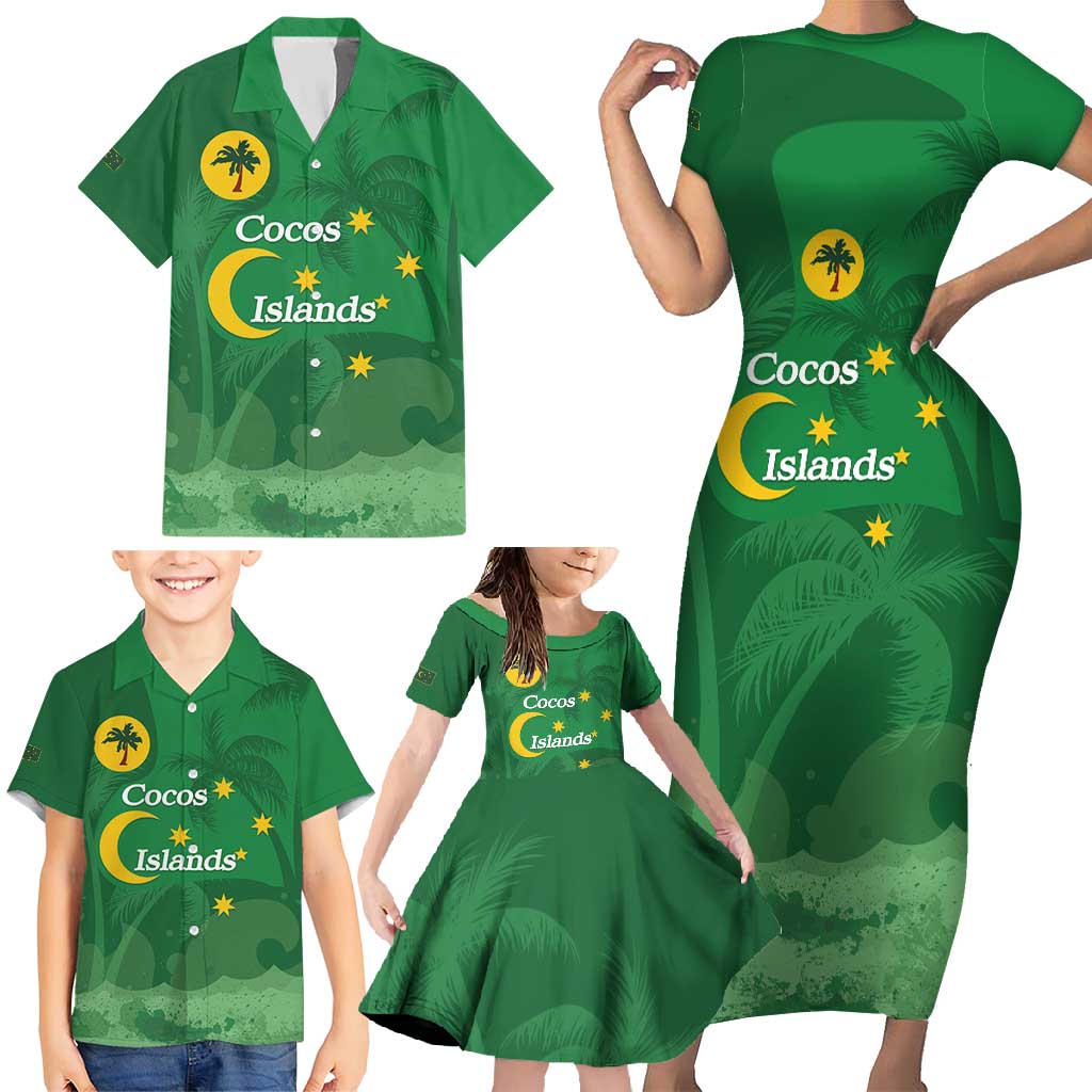 Australia Cocos Keeling Islands Family Matching Short Sleeve Bodycon Dress and Hawaiian Shirt Southern Cross Palm Tree Pattern - Aussie Hoodie