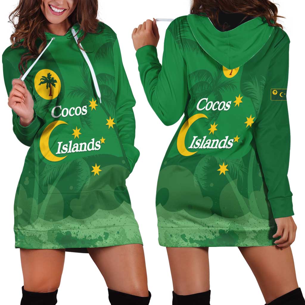Australia Cocos Keeling Islands Hoodie Dress Southern Cross Palm Tree Pattern - Aussie Hoodie