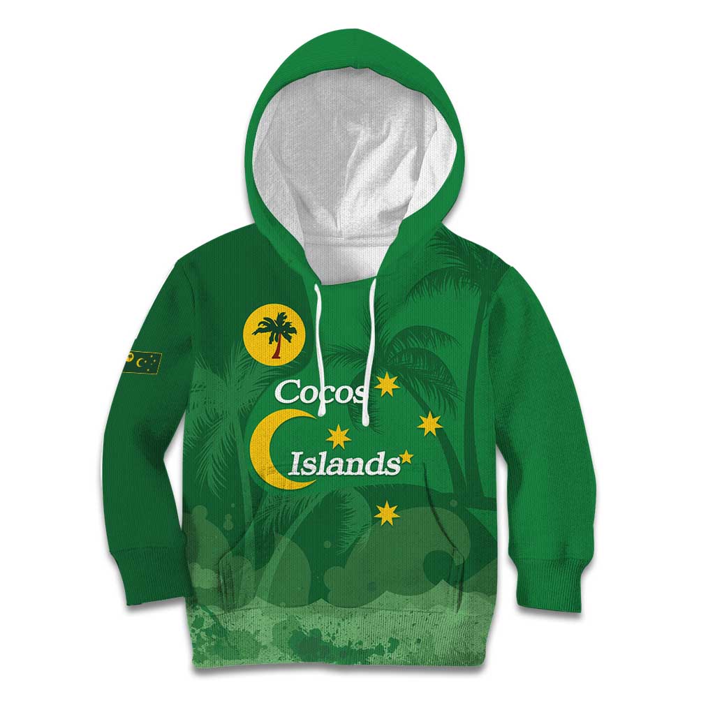Australia Cocos Keeling Islands Kid Hoodie Southern Cross Palm Tree Pattern - Aussie Hoodie
