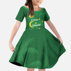 Australia Cocos Keeling Islands Kid Short Sleeve Dress Southern Cross Palm Tree Pattern - Aussie Hoodie