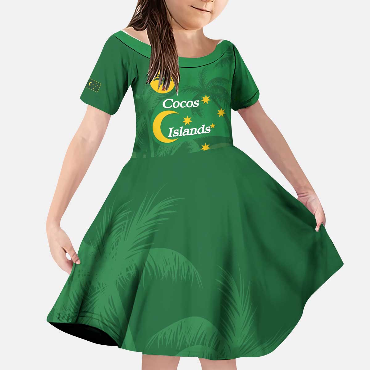 Australia Cocos Keeling Islands Kid Short Sleeve Dress Southern Cross Palm Tree Pattern - Aussie Hoodie