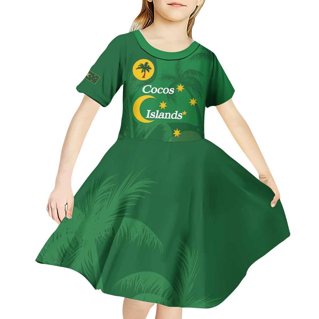 Australia Cocos Keeling Islands Kid Short Sleeve Dress Southern Cross Palm Tree Pattern - Aussie Hoodie