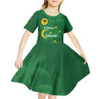 Australia Cocos Keeling Islands Kid Short Sleeve Dress Southern Cross Palm Tree Pattern - Aussie Hoodie