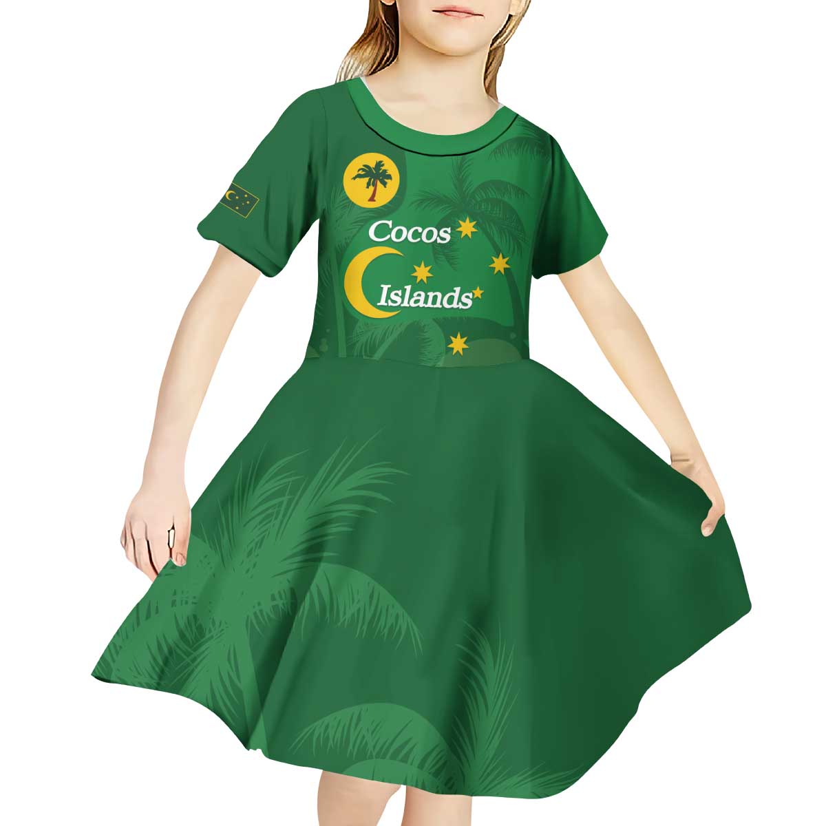 Australia Cocos Keeling Islands Kid Short Sleeve Dress Southern Cross Palm Tree Pattern - Aussie Hoodie