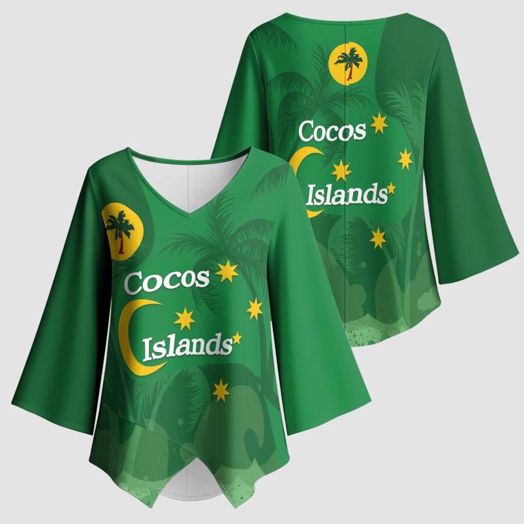 Australia Cocos Keeling Islands Kimono Sleeve Blouse Southern Cross Palm Tree Pattern - Aussie Hoodie