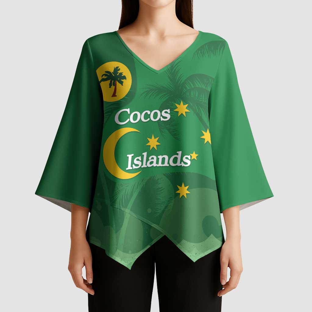 Australia Cocos Keeling Islands Kimono Sleeve Blouse Southern Cross Palm Tree Pattern - Aussie Hoodie