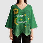 Australia Cocos Keeling Islands Kimono Sleeve Blouse Southern Cross Palm Tree Pattern - Aussie Hoodie