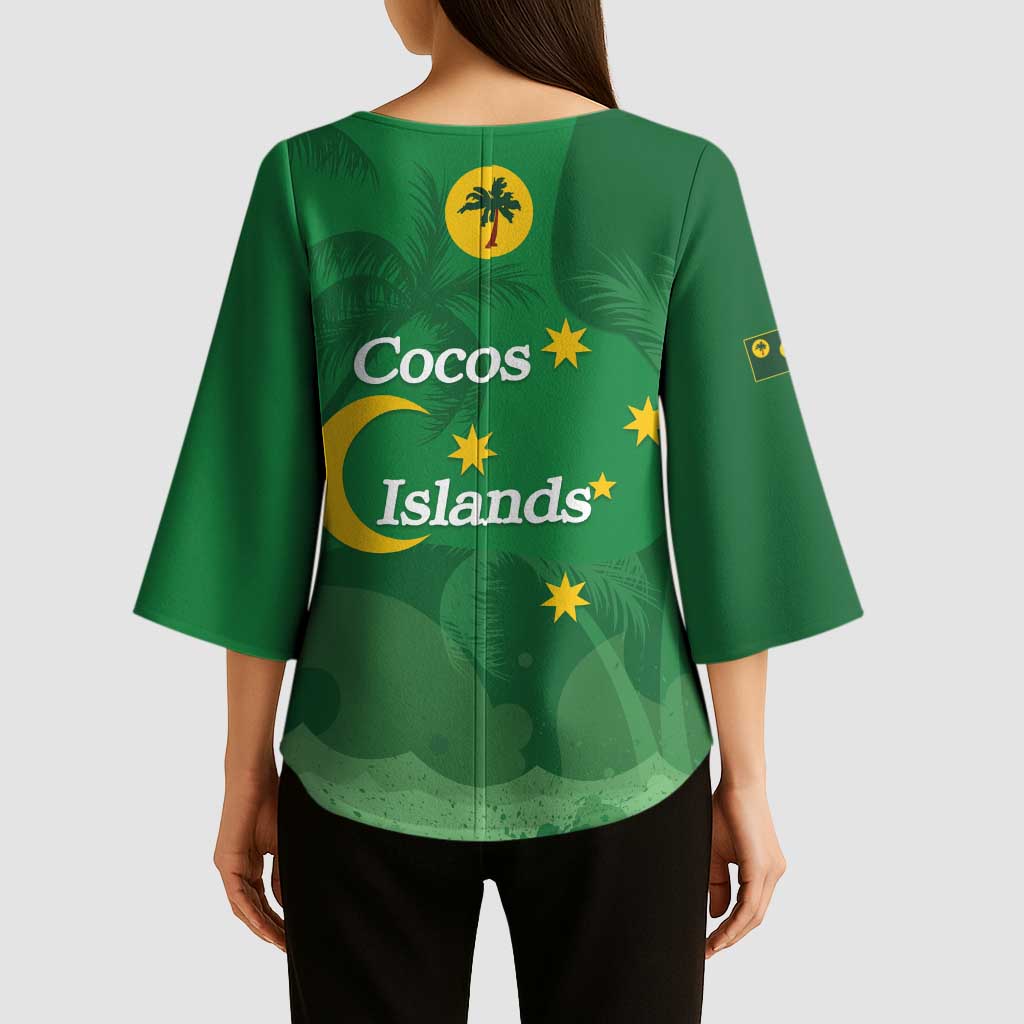 Australia Cocos Keeling Islands Kimono Sleeve Blouse Southern Cross Palm Tree Pattern - Aussie Hoodie