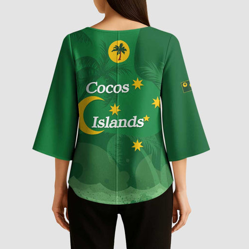 Australia Cocos Keeling Islands Kimono Sleeve Blouse Southern Cross Palm Tree Pattern - Aussie Hoodie