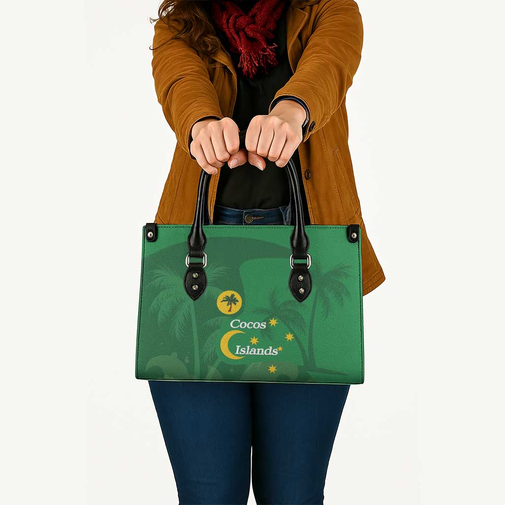 Australia Cocos Keeling Islands Leather Bag Southern Cross Palm Tree Pattern - Aussie Hoodie