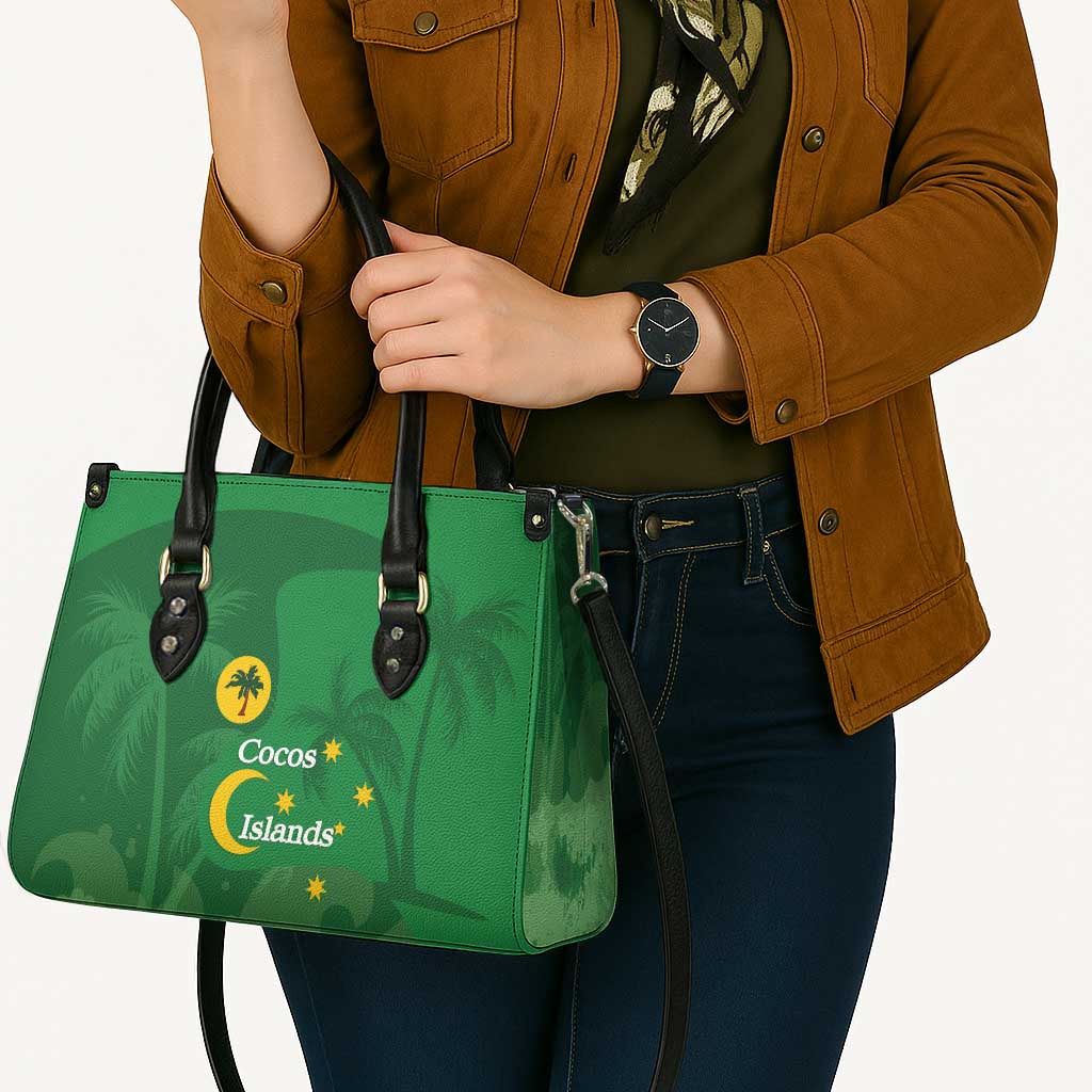 Australia Cocos Keeling Islands Leather Bag Southern Cross Palm Tree Pattern - Aussie Hoodie