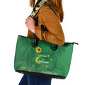 Australia Cocos Keeling Islands Leather Tote Bag Southern Cross Palm Tree Pattern - Aussie Hoodie