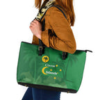 Australia Cocos Keeling Islands Leather Tote Bag Southern Cross Palm Tree Pattern - Aussie Hoodie