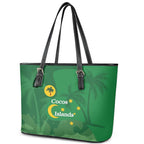 Australia Cocos Keeling Islands Leather Tote Bag Southern Cross Palm Tree Pattern - Aussie Hoodie