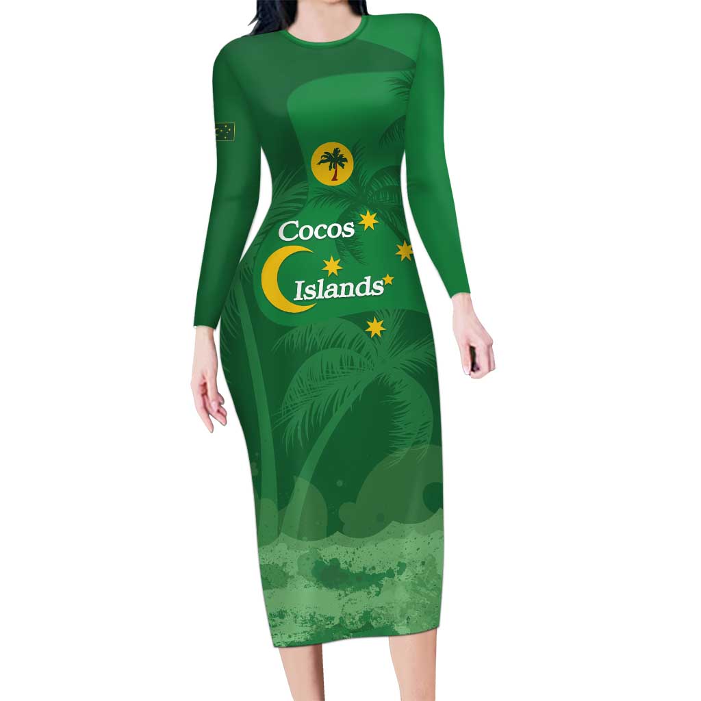 Australia Cocos Keeling Islands Long Sleeve Bodycon Dress Southern Cross Palm Tree Pattern - Aussie Hoodie
