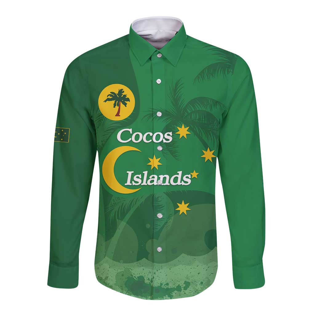 Australia Cocos Keeling Islands Long Sleeve Button Shirt Southern Cross Palm Tree Pattern - Aussie Hoodie