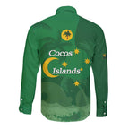 Australia Cocos Keeling Islands Long Sleeve Button Shirt Southern Cross Palm Tree Pattern - Aussie Hoodie