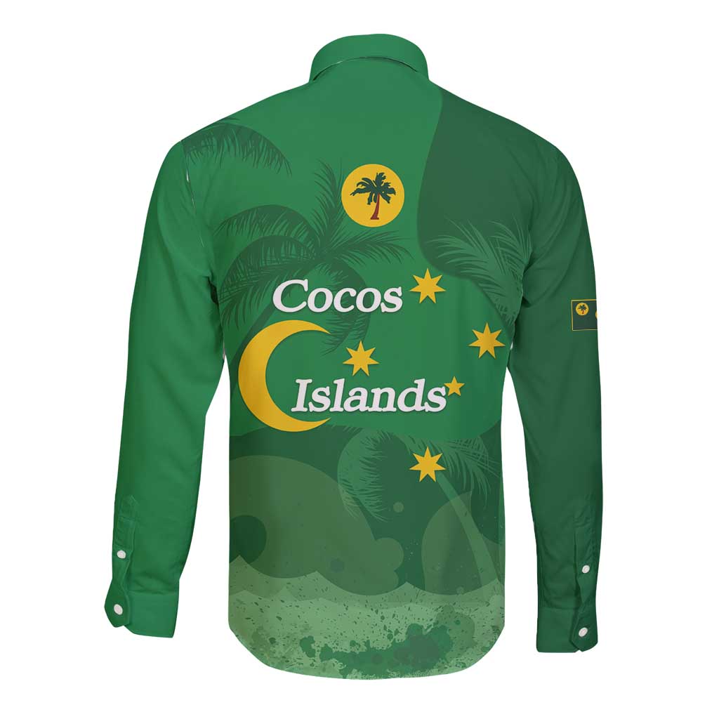 Australia Cocos Keeling Islands Long Sleeve Button Shirt Southern Cross Palm Tree Pattern - Aussie Hoodie