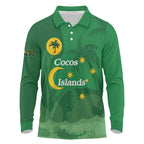 Australia Cocos Keeling Islands Long Sleeve Polo Shirt Southern Cross Palm Tree Pattern - Aussie Hoodie