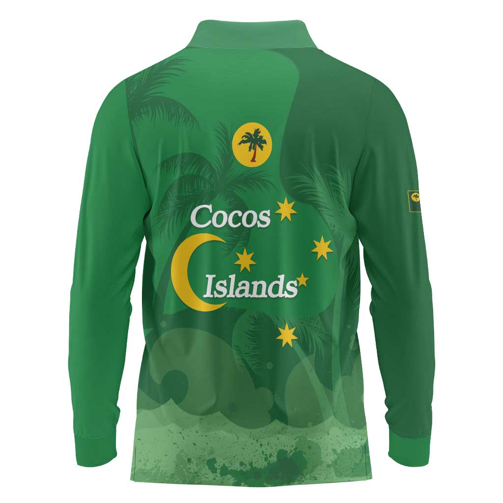 Australia Cocos Keeling Islands Long Sleeve Polo Shirt Southern Cross Palm Tree Pattern - Aussie Hoodie