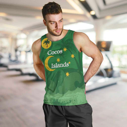 Australia Cocos Keeling Islands Men Tank Top Southern Cross Palm Tree Pattern - Aussie Hoodie