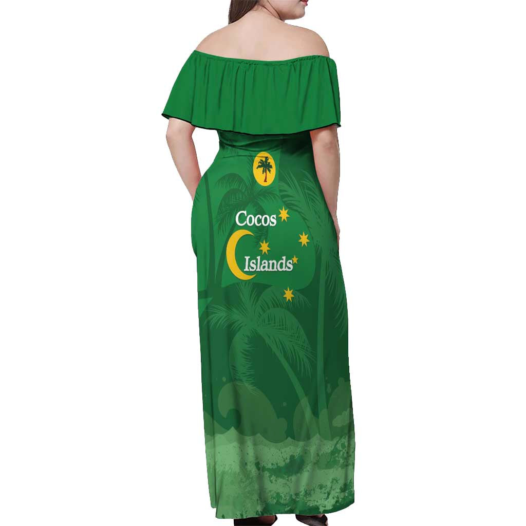 Australia Cocos Keeling Islands Off Shoulder Maxi Dress Southern Cross Palm Tree Pattern - Aussie Hoodie