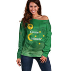 Australia Cocos Keeling Islands Off Shoulder Sweater Southern Cross Palm Tree Pattern - Aussie Hoodie