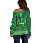 Australia Cocos Keeling Islands Off Shoulder Sweater Southern Cross Palm Tree Pattern - Aussie Hoodie
