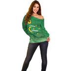 Australia Cocos Keeling Islands Off Shoulder Sweater Southern Cross Palm Tree Pattern - Aussie Hoodie