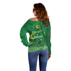 Australia Cocos Keeling Islands Off Shoulder Sweater Southern Cross Palm Tree Pattern - Aussie Hoodie