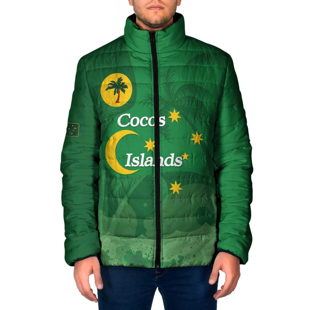 Australia Cocos Keeling Islands Padded Jacket Southern Cross Palm Tree Pattern - Aussie Hoodie