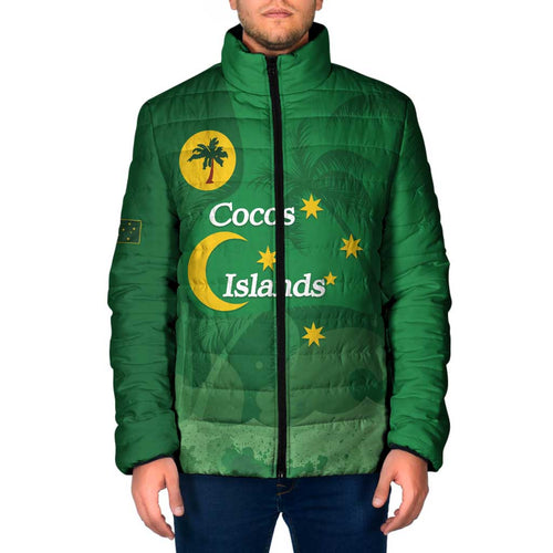 Australia Cocos Keeling Islands Padded Jacket Southern Cross Palm Tree Pattern - Aussie Hoodie