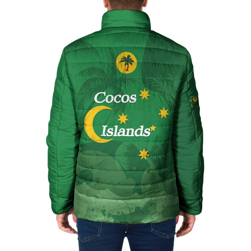 Australia Cocos Keeling Islands Padded Jacket Southern Cross Palm Tree Pattern - Aussie Hoodie