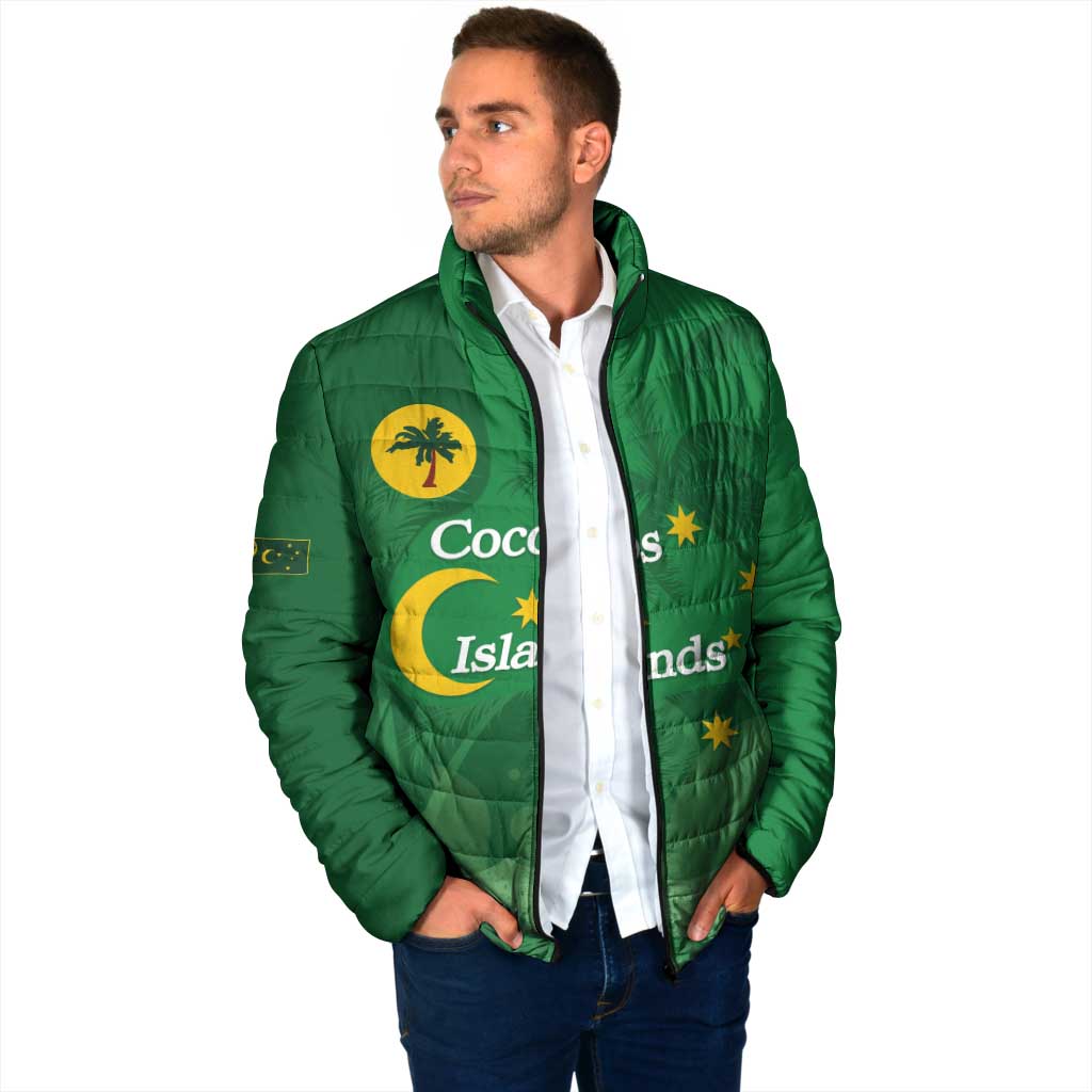 Australia Cocos Keeling Islands Padded Jacket Southern Cross Palm Tree Pattern - Aussie Hoodie