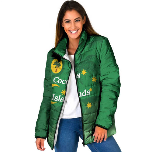 Australia Cocos Keeling Islands Padded Jacket Southern Cross Palm Tree Pattern - Aussie Hoodie