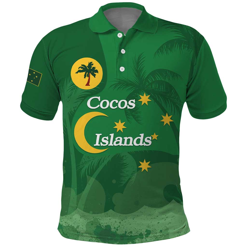 Australia Cocos Keeling Islands Polo Shirt Southern Cross Palm Tree Pattern - Aussie Hoodie