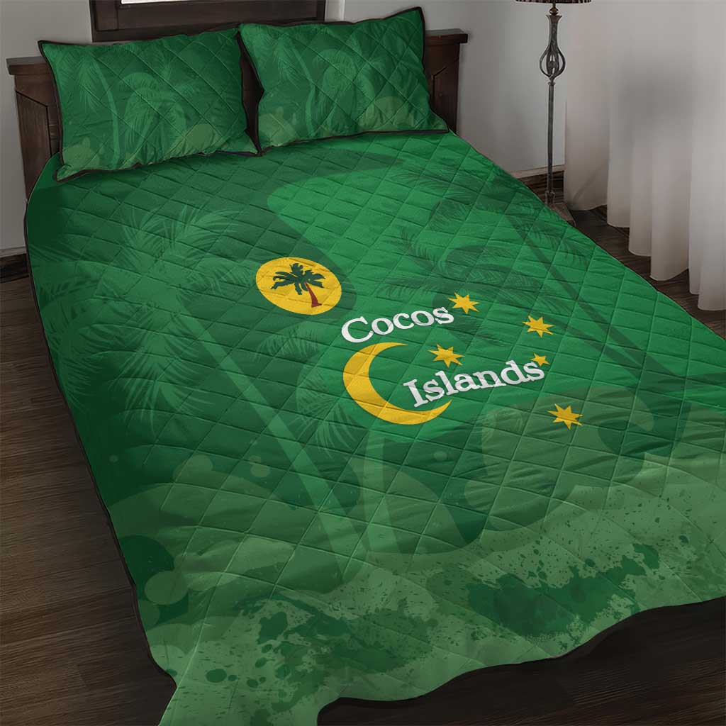 Australia Cocos Keeling Islands Quilt Bed Set Southern Cross Palm Tree Pattern - Aussie Hoodie