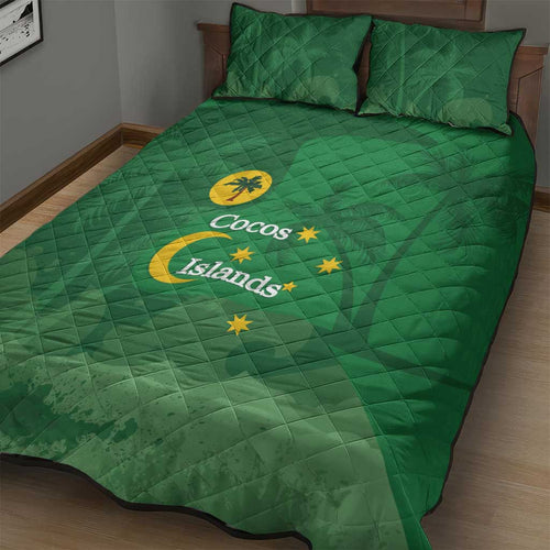 Australia Cocos Keeling Islands Quilt Bed Set Southern Cross Palm Tree Pattern - Aussie Hoodie