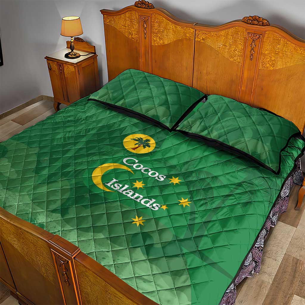 Australia Cocos Keeling Islands Quilt Bed Set Southern Cross Palm Tree Pattern - Aussie Hoodie