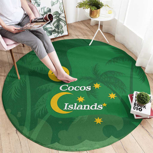 Australia Cocos Keeling Islands Round Carpet Southern Cross Palm Tree Pattern - Aussie Hoodie