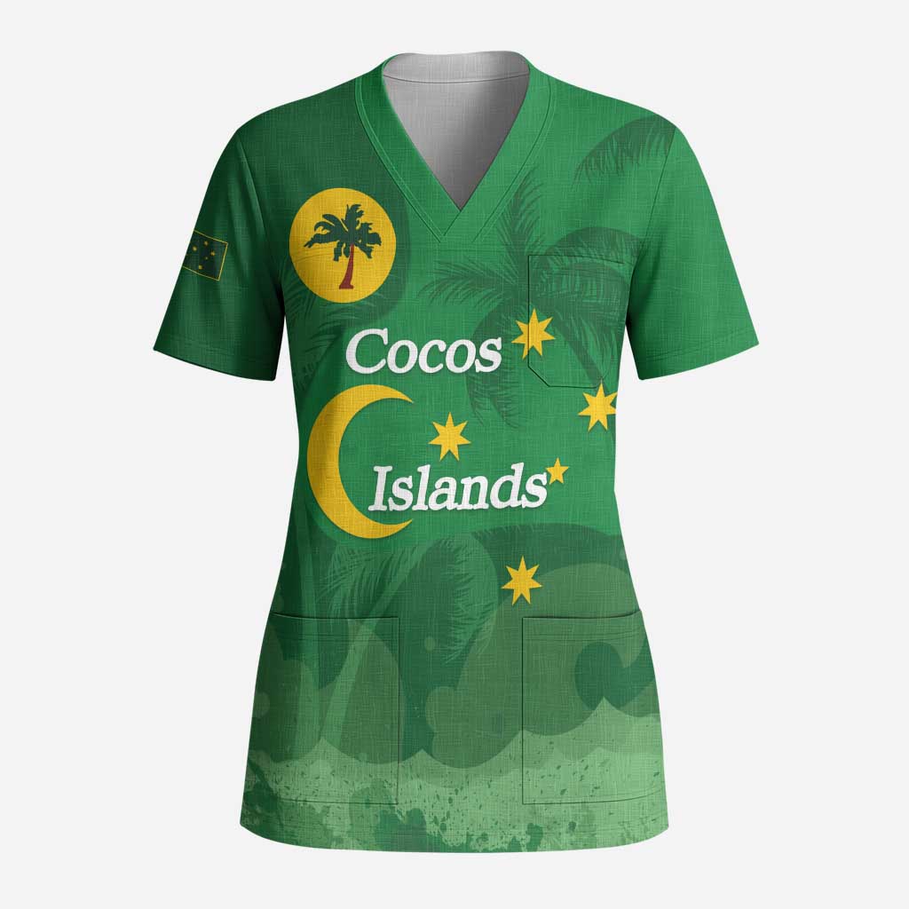 Australia Cocos Keeling Islands Scrub Top Southern Cross Palm Tree Pattern - Aussie Hoodie