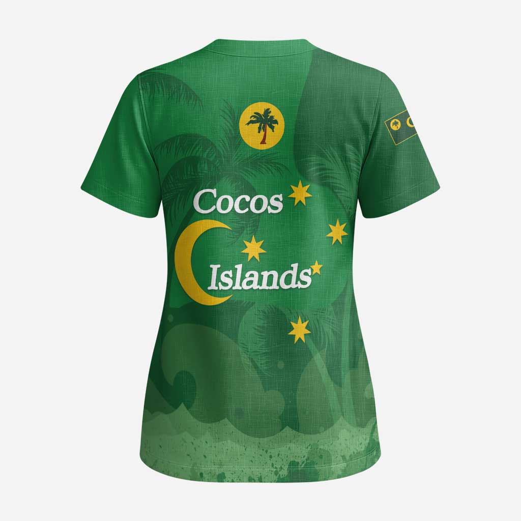 Australia Cocos Keeling Islands Scrub Top Southern Cross Palm Tree Pattern - Aussie Hoodie