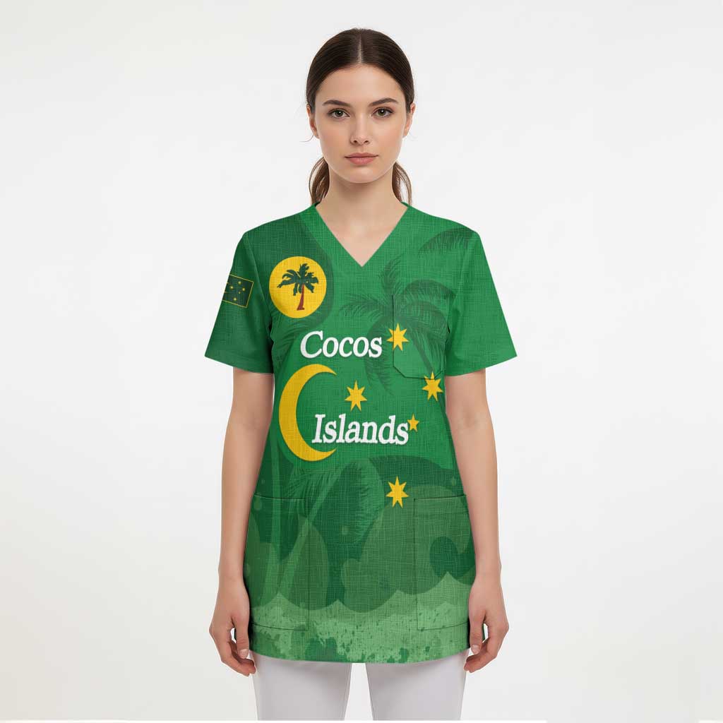 Australia Cocos Keeling Islands Scrub Top Southern Cross Palm Tree Pattern - Aussie Hoodie