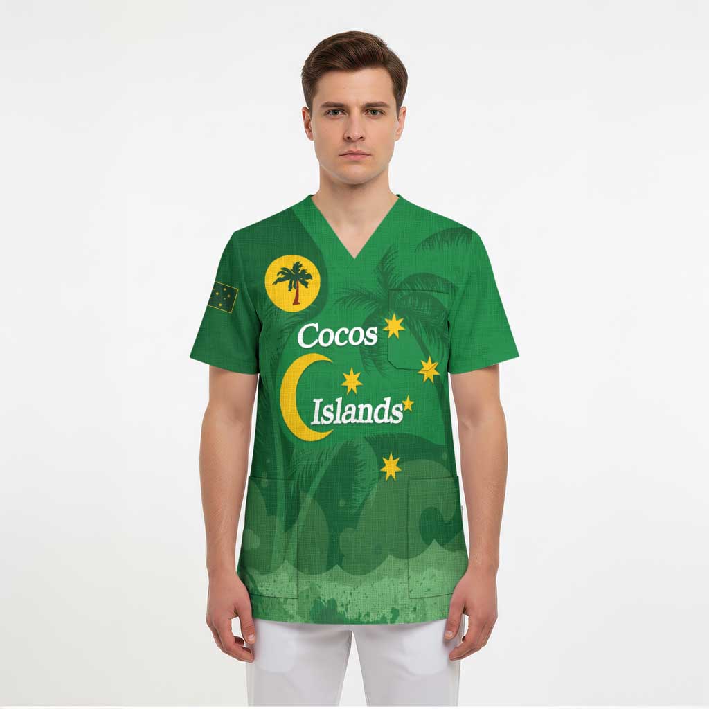 Australia Cocos Keeling Islands Scrub Top Southern Cross Palm Tree Pattern - Aussie Hoodie