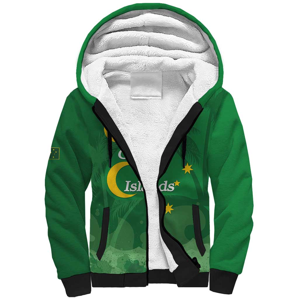Australia Cocos Keeling Islands Sherpa Hoodie Southern Cross Palm Tree Pattern - Aussie Hoodie