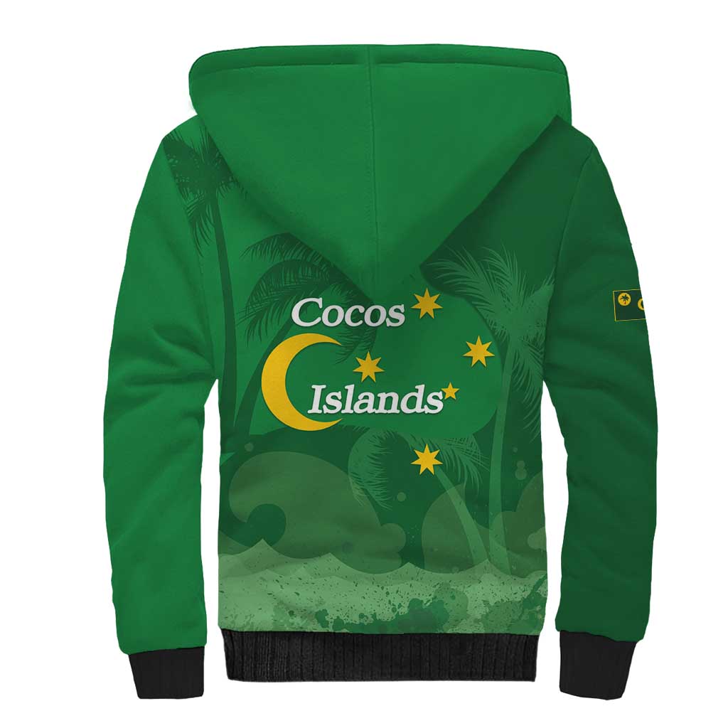 Australia Cocos Keeling Islands Sherpa Hoodie Southern Cross Palm Tree Pattern - Aussie Hoodie