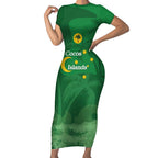 Australia Cocos Keeling Islands Short Sleeve Bodycon Dress Southern Cross Palm Tree Pattern - Aussie Hoodie
