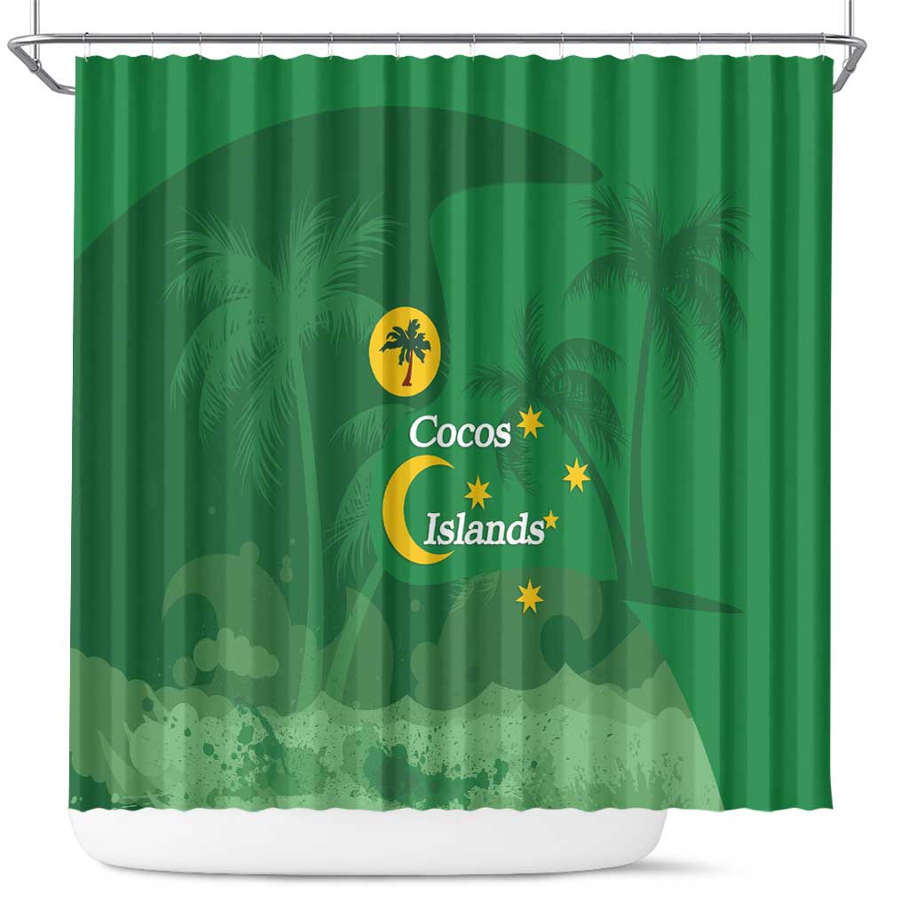 Australia Cocos Keeling Islands Shower Curtain Southern Cross Palm Tree Pattern - Aussie Hoodie