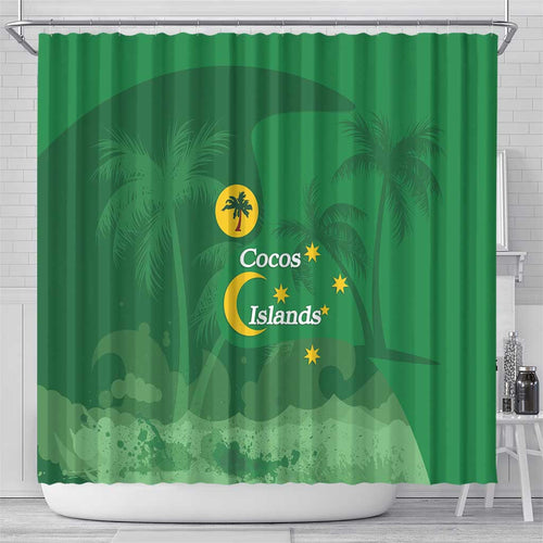 Australia Cocos Keeling Islands Shower Curtain Southern Cross Palm Tree Pattern - Aussie Hoodie