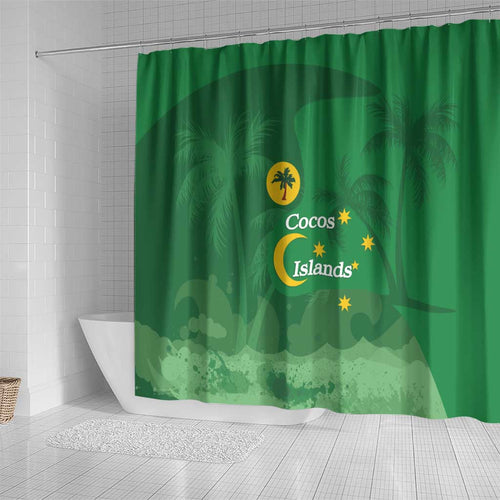 Australia Cocos Keeling Islands Shower Curtain Southern Cross Palm Tree Pattern - Aussie Hoodie